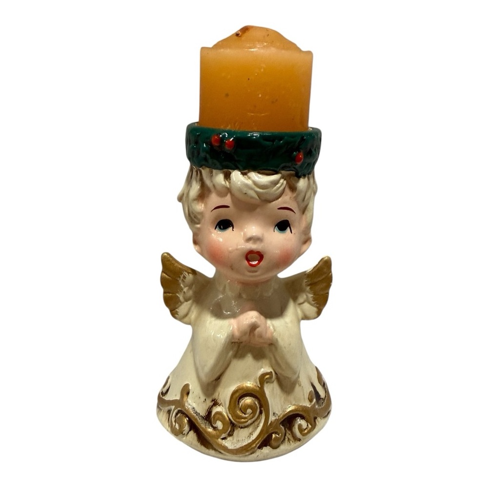 Vintage Lefton Style Angel Candle Holder | Praying Angel Figurine